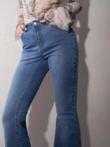 MOTF PREMIUM WOMEN'S STUDDED FLARE JEANS, AUTUMN/WINTER - Blue - View 6