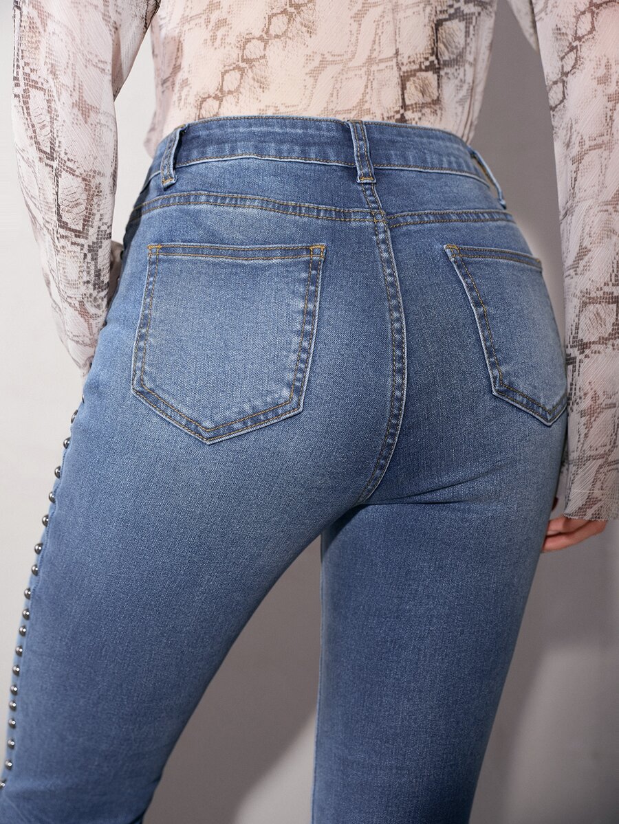 MOTF PREMIUM WOMEN'S STUDDED FLARE JEANS, AUTUMN/WINTER - Blue - View 2