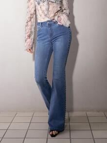MOTF PREMIUM WOMEN'S STUDDED FLARE JEANS, AUTUMN/WINTER - Blue - View 4
