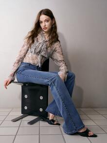 MOTF PREMIUM WOMEN'S STUDDED FLARE JEANS, AUTUMN/WINTER - Blue - View 3
