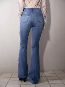 MOTF PREMIUM WOMEN'S STUDDED FLARE JEANS, AUTUMN/WINTER - Blue - View 7