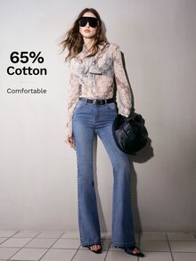 MOTF PREMIUM WOMEN'S STUDDED FLARE JEANS, AUTUMN/WINTER - Blue - View 1