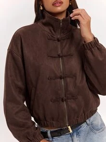 SHEIN BAE 女款秋季時尚復古夾克 - 咖啡棕 - 查看 6