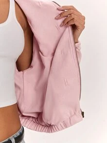 SHEIN BAE 女款時尚百搭青蛙鈕扣拉鍊長袖口袋夾克 - 粉色 - 查看 8