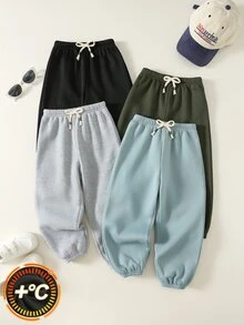 SHEIN 小男孩休閒蝴蝶結抽繩收口運動長褲 4件套 冬季 - 彩色 - 查看 5
