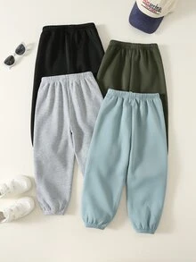 SHEIN 小男孩休閒蝴蝶結抽繩收口運動長褲 4件套 冬季 - 彩色 - 查看 2