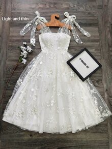 SHEIN Raffinéa Elegant Lace Jacquard Dress - White - View 10