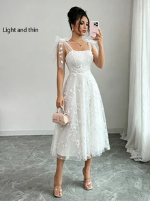 SHEIN Raffinéa Elegant Lace Jacquard Dress - White - View 2