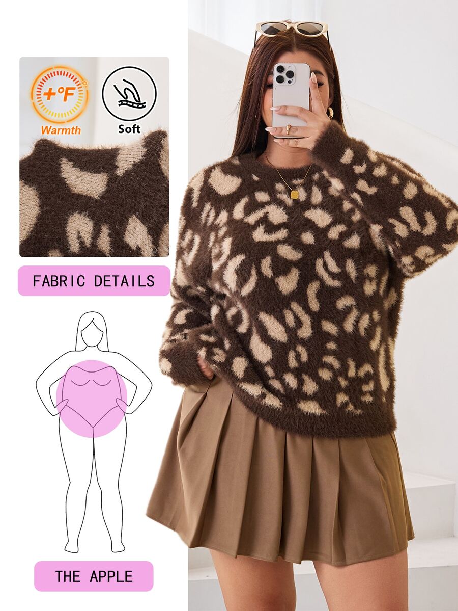 Solflare Sweater Rajut Lembut Motif Leopard dengan Bahu Longgar, Cocok untuk Pesta Formal, Warna Cokelat, Musim Gugur, Kasual, Gaya 1920-an, dan Musim Dingin.