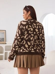 Solflare Sweater Rajut Lembut Motif Leopard dengan Bahu Longgar, Cocok untuk Pesta Formal, Warna Cokelat, Musim Gugur, Kasual, Gaya 1920-an, dan Musim Dingin. - MultiWarna - View 3