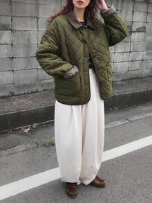 DAZY Teen Girl Fashion Diamond Pattern Single-Breasted Double Pocket Padded Coat Winter - Army Green - View 2