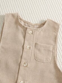 SHEIN Baby Boy Spring Autumn Winter Solid Color Casual Versatile Round Neck Sleeveless Thick Romper Long Pants Comfortable - Khaki - View 5
