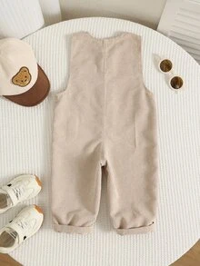 SHEIN Baby Boy Spring Autumn Winter Solid Color Casual Versatile Round Neck Sleeveless Thick Romper Long Pants Comfortable - Khaki - View 2