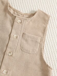 SHEIN Baby Boy Spring Autumn Winter Solid Color Casual Versatile Round Neck Sleeveless Thick Romper Long Pants Comfortable - Khaki - View 6