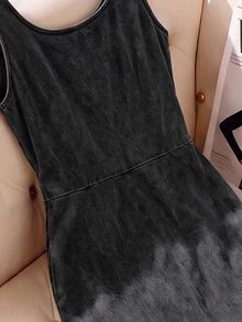 SHEIN MOD 大尺碼女款百褶休閒正統派對秋季牛仔洋裝，黑色休閒洋裝，女款社交洋裝，上班基本洋裝 - 黑色 - 查看 6