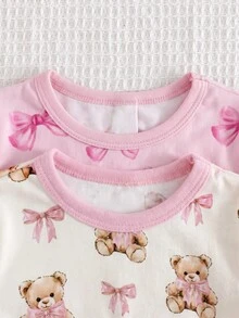 SHEIN 女嬰全印花長袖上衣與長褲休閒日常居家睡衣套裝 - 粉色 - 查看 6