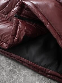 PAVTROS 男士純色拉鍊連帽休閒百搭冬季棉填充背心，填充外套 - 酒紅色 - 查看 8