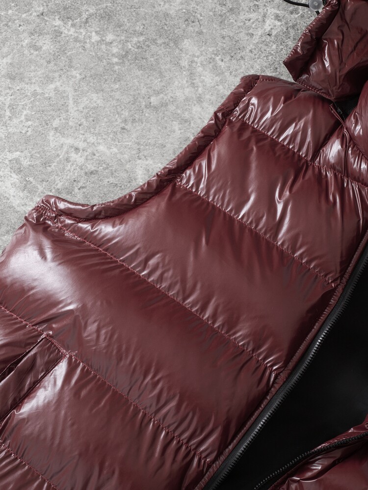 PAVTROS Men's Solid Color Zipper Hooded Casual Versatile Winter Cotton Padded Vest, Padded Coat - Burgundy - View 7