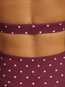 Aralina 休閒運動女款 2 件組 圓點掛脖短版上衣與短褲健身運動套裝 - 中紫紅色 - 查看 5