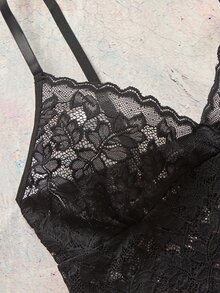 Elorette Set Lingerie Renda Transparan Gothic Seksi dan Imut untuk Halloween, Santai, Kerja, dan Musim Panas Warna Hitam - Hitam - View 5