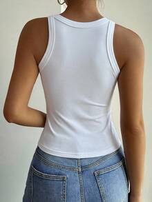 DAZY Women's Round Neck Sleeveless Fitted White Cotton Fabric All-Match Versatile Comfortable Casual Tank Top - White - View 2