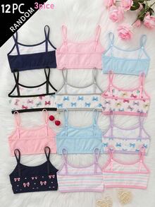 SHEIN Kids Tween Girl Tween Girls Random 3pcs/Pack Bowknot Multicolor Casual Simple Comfortable Soft Padded Bra, Cute Striped Bowknot Padded Underwear - Multicolor - View 2