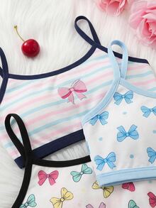 SHEIN Kids Tween Girl Tween Girls Random 3pcs/Pack Bowknot Multicolor Casual Simple Comfortable Soft Padded Bra, Cute Striped Bowknot Padded Underwear - Multicolor - View 3