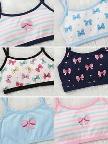 SHEIN Kids Tween Girl Tween Girls Random 3pcs/Pack Bowknot Multicolor Casual Simple Comfortable Soft Padded Bra, Cute Striped Bowknot Padded Underwear - Multicolor - View 4