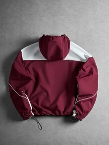 Manfinity EMRG Men's Casual Daily Colorblock Print Zip-Up Hoodie Jacket - Burgundy - View 2