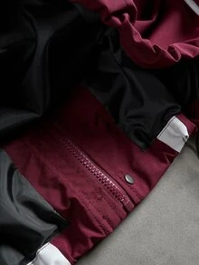 Manfinity EMRG Men's Casual Daily Colorblock Print Zip-Up Hoodie Jacket - Burgundy - View 7