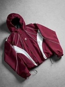Manfinity EMRG Men's Casual Daily Colorblock Print Zip-Up Hoodie Jacket - Burgundy - View 3