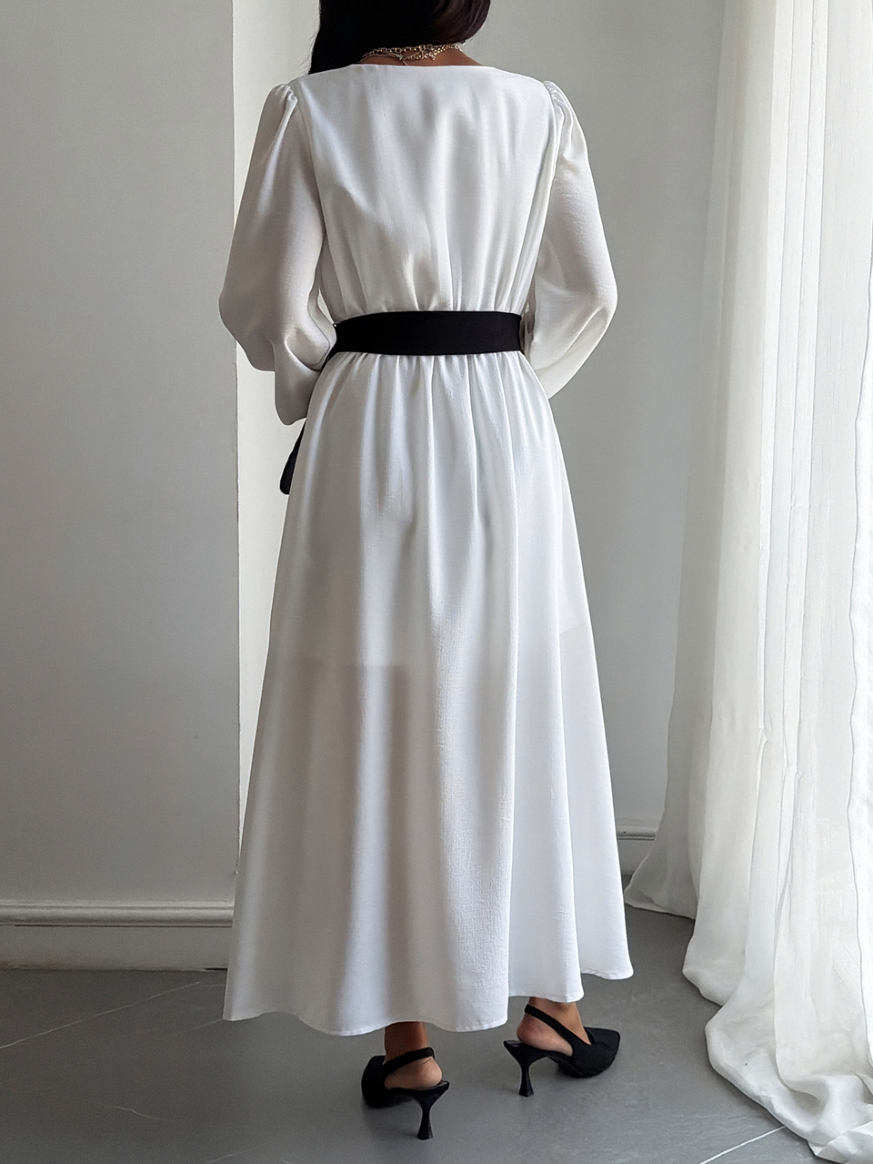Women's V-Neck Lantern Sleeve Split Hem Dress