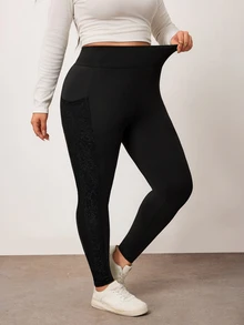 Enliva Plus Size Leggings Formal Workout Black Summer Casual Traditional - Black - View 5