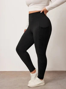 Enliva Plus Size Leggings Formal Workout Black Summer Casual Traditional - Black - View 7