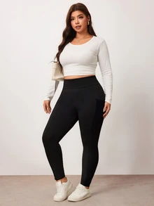 Enliva Plus Size Leggings Formal Workout Black Summer Casual Traditional - Black - View 6