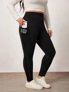 Enliva Plus Size Leggings Formal Workout Black Summer Casual Traditional - Black - View 3