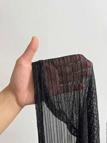 Rustia 大尺碼蕾絲半透視領結領襯衫，性感休閒舒適派對上衣，適合春夏穿著 - 黑色 - 查看 6