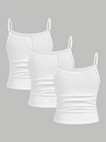 Girlism Teen Girls Slim Fit Casual Sports Cami Tank Top Basic 3pcs Set - White - View 2