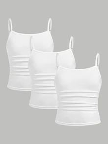 Girlism Teen Girls Slim Fit Casual Sports Cami Tank Top Basic 3pcs Set - White - View 1