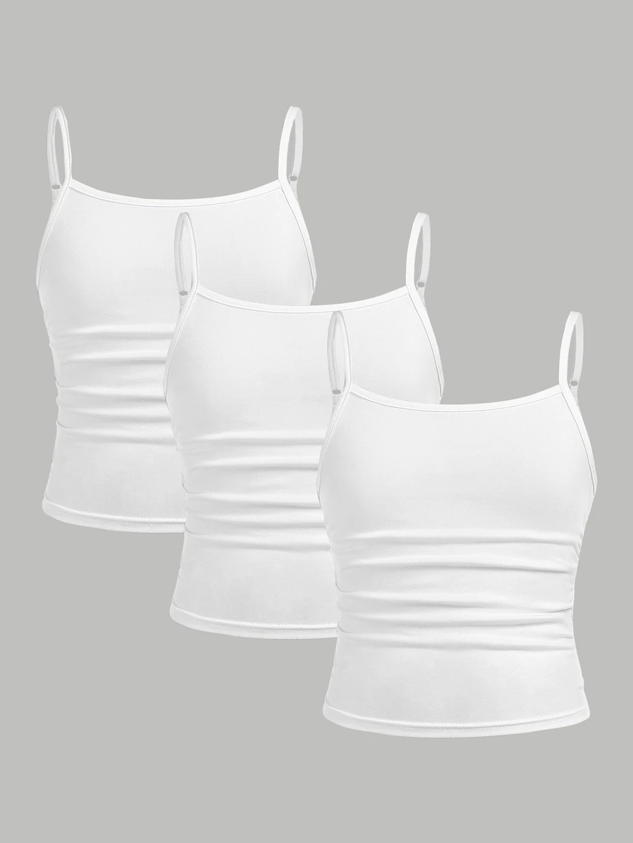 Girlism Teen Girls Slim Fit Casual Sports Cami Tank Top Basic 3pcs Set - White - View 1