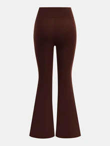 Girlism Teen Girl Teen Girls Leggings Spring/Summer New 2pcs Apricot & Brown Knitted Solid Color All-Match Crotch Flare Pants, 2-Piece Set With Criss-Cross Waist Design Tight Casual Flare Long Pants, Versatile For Home Wear - Multicolor - View 8