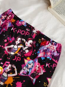 少女甜美可愛偶像卡通角色印花圓領長袖T恤與長褲居家服套裝 - 彩色 - 查看 12