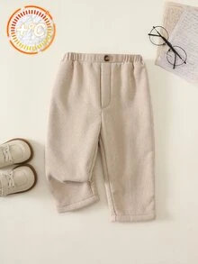 SHEIN Baby Boy Solid Color Casual Versatile Daily Wear Long Autumn Winter Pants - Khaki - View 3