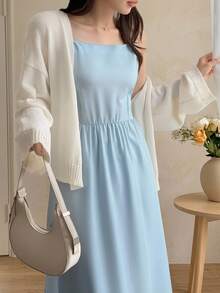 DAZY Solid Color Loose Long Sleeve Casual Vacation Spring Autumn Knit Cardigan For Women - White - View 6