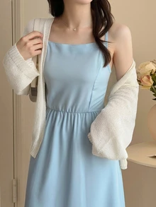 DAZY Solid Color Loose Long Sleeve Casual Vacation Spring Autumn Knit Cardigan For Women - White - View 4