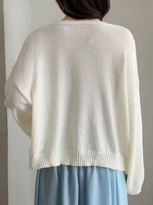 DAZY Solid Color Loose Long Sleeve Casual Vacation Spring Autumn Knit Cardigan For Women - White - View 7