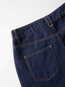 GlowEve 女款優雅寬鬆休閒直筒褲，對比色刺繡褲腳 - 藍色 - 查看 6