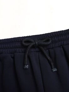 SHEIN 青少年女孩純色上衣與抽繩腰長褲休閒街頭風日常穿搭套裝 生日禮物 海軍藍 夏季 - 藏蓝色 - 查看 7