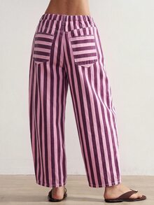 Bohemela Celana Jeans Denim Kasual Bergaris untuk Wanita, Cocok untuk Pemakaian Sehari-hari - Berwarna merah muda - View 9