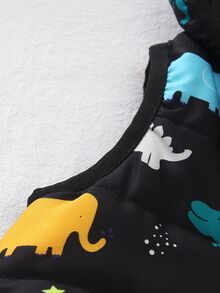 SHEIN Playful Pals Baby Boy Cute Dinosaur Pattern Hooded Zipper Quilted Vest Jacket, Baby Boy Autumn/Winter Vest, Baby Hooded Vest - Black - View 4